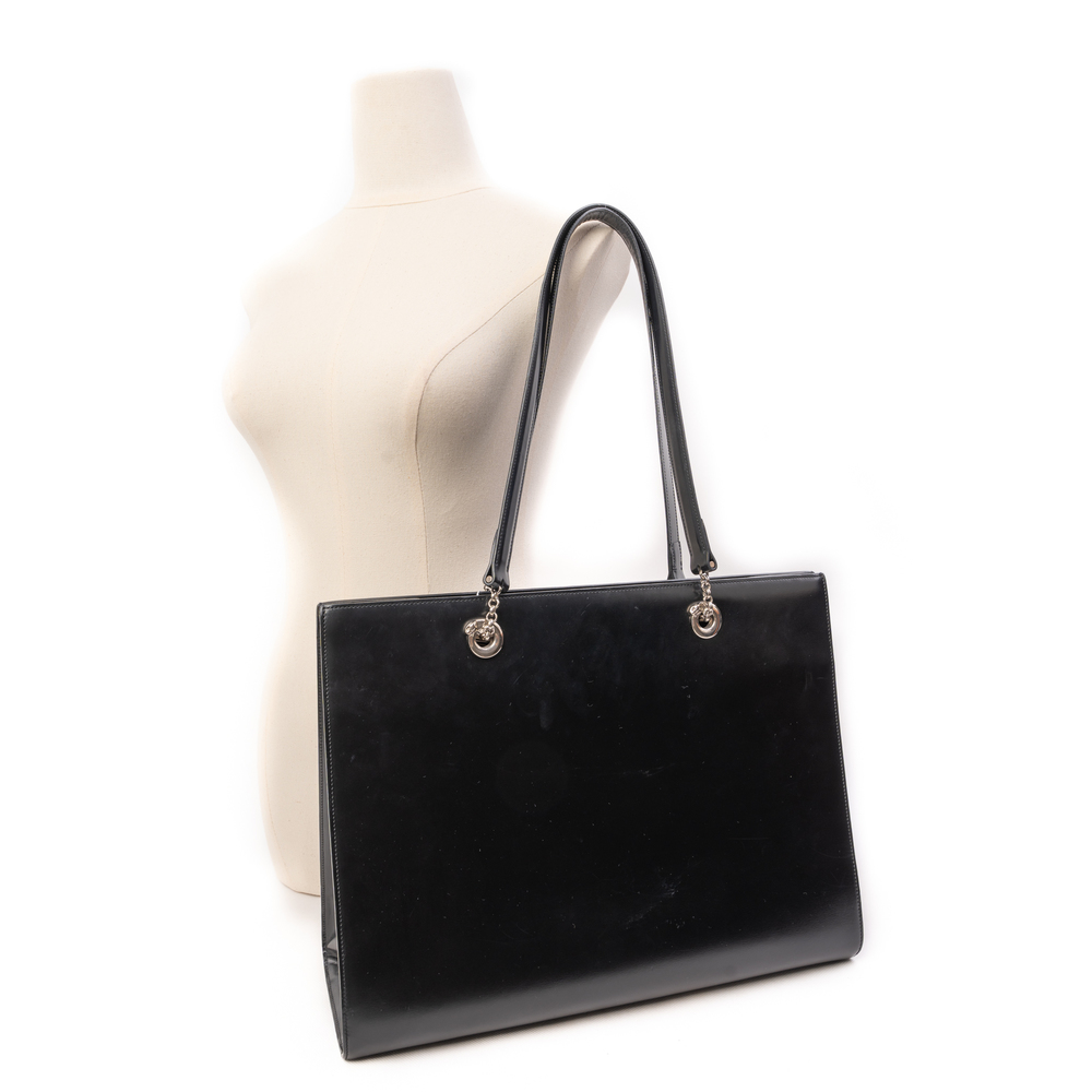 Excellent Cartier Black Leather Handbag with Silver Hardware